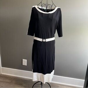 Lauren Ralph Lauren Black and White Color block Dress with Belt Size Medium